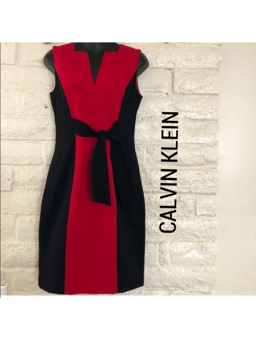 Calvin Klein Red and Black Colorblock Midi Sheath Dress size 4 - Picture 1 of 15